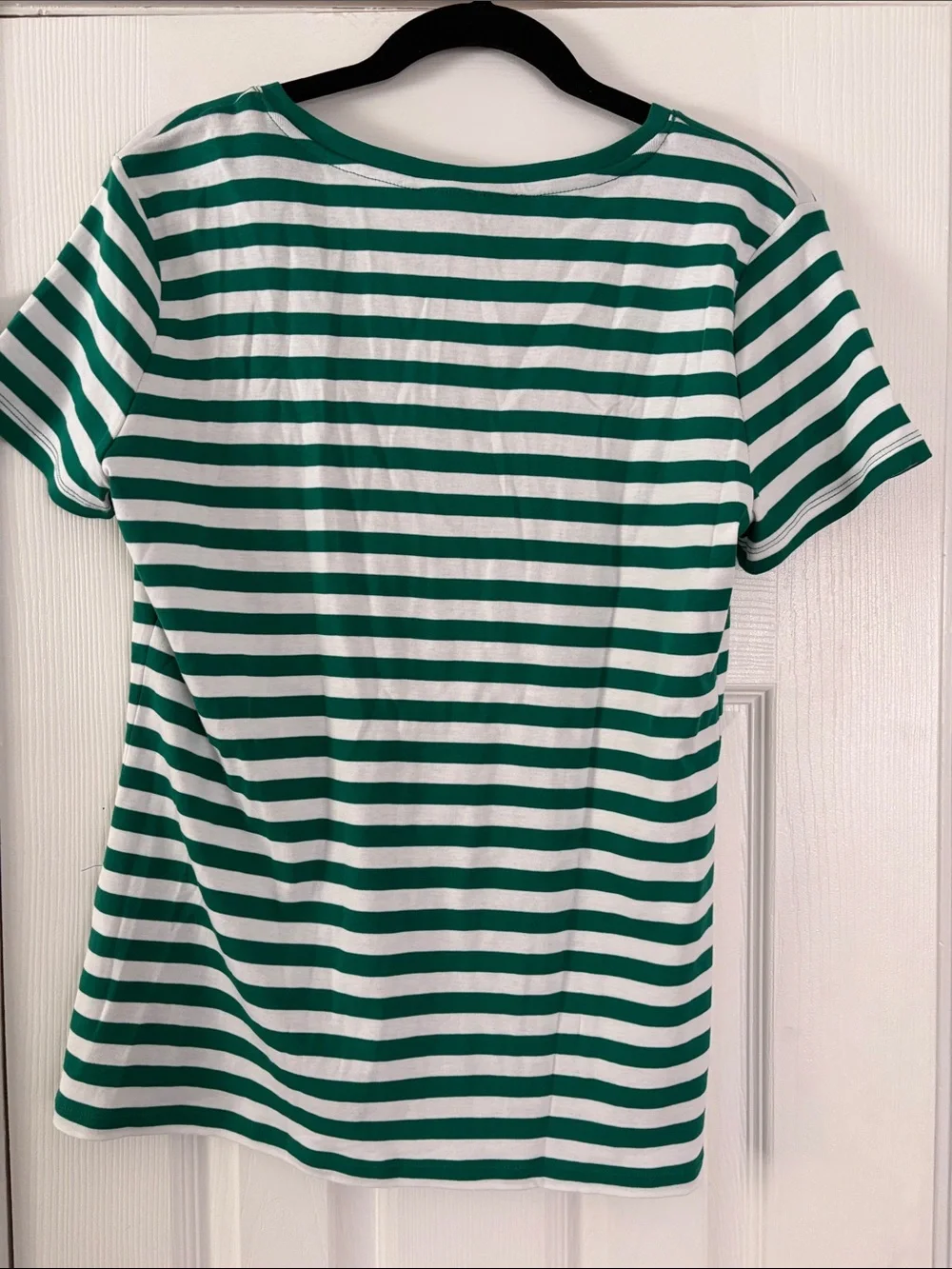 Tommy Hilfiger Women's Green and White Striped V-Neck T-Shirt Size Large - Picture 5 of 6